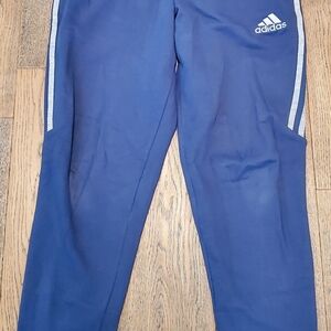 Adidas Men's Blue Joggers with White Stripes